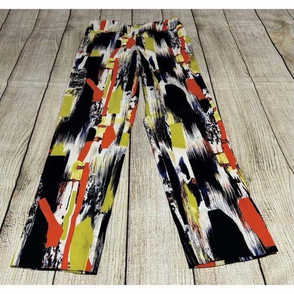 Krazy Larry Pants - Krazy Larry Abstract Orange Yellow Blue Black Paint 27" Inseam Pants Sz 8  Tb13